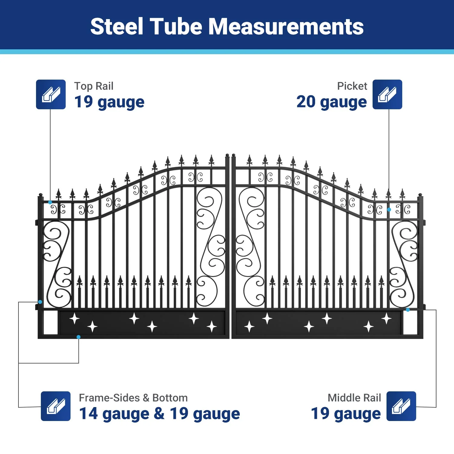 14x8 ft Steel Dual Swing Driveway Gate - Image 19