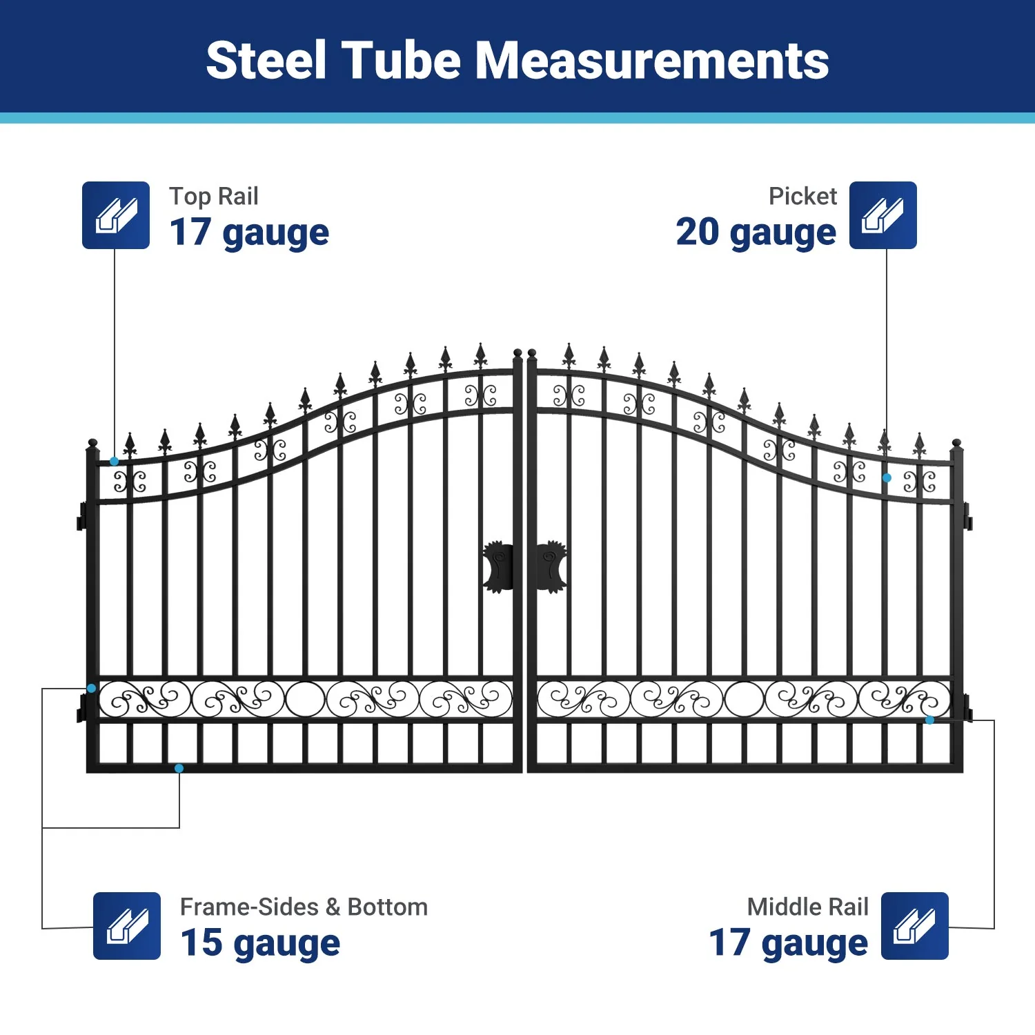 14x8 ft Steel Dual Swing Driveway Gate - Image 20