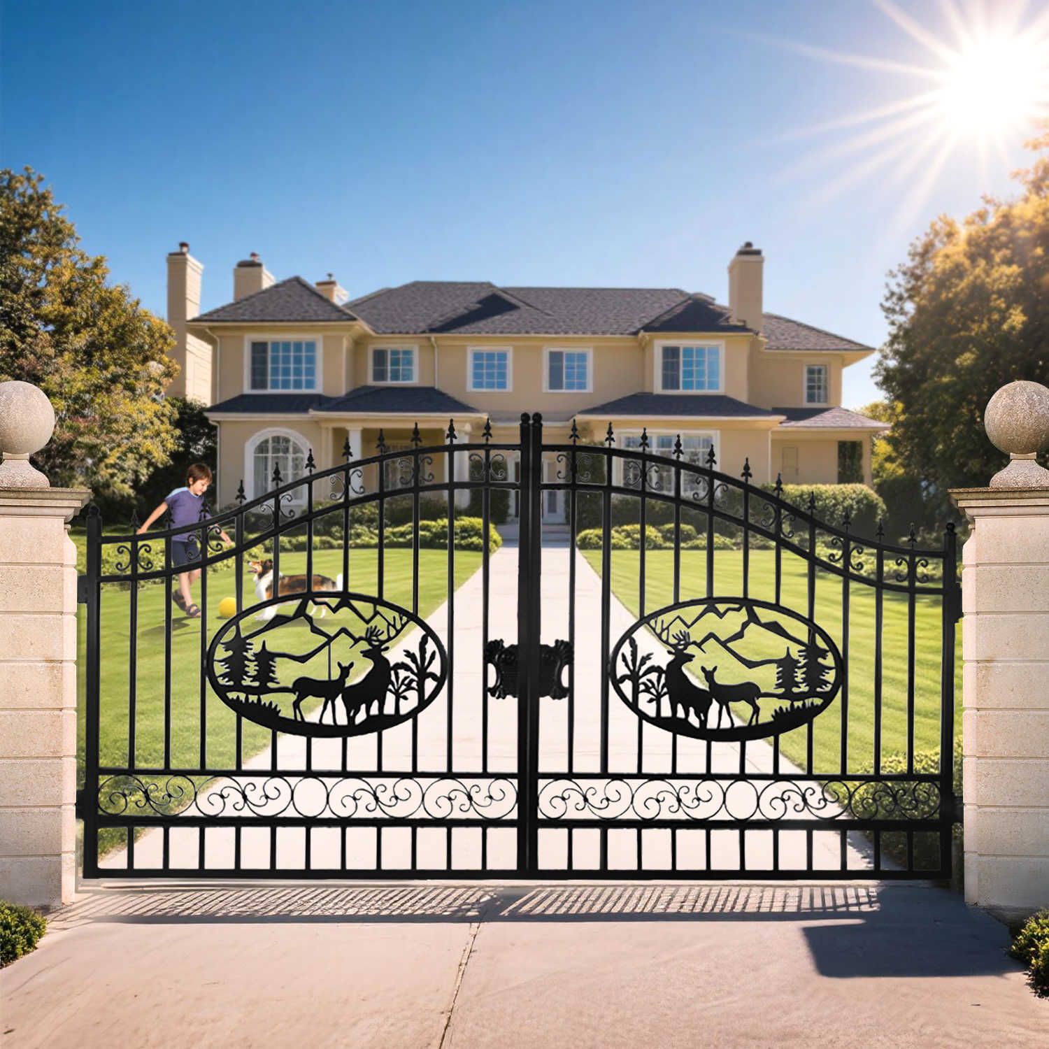 14x8 ft Steel Dual Swing Driveway Gate - Image 25