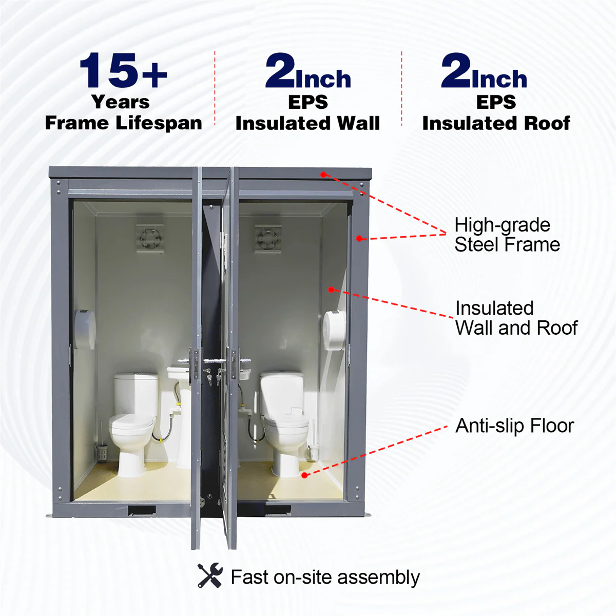 2 Private Toilet Stalls Portable Restroom - Image 5