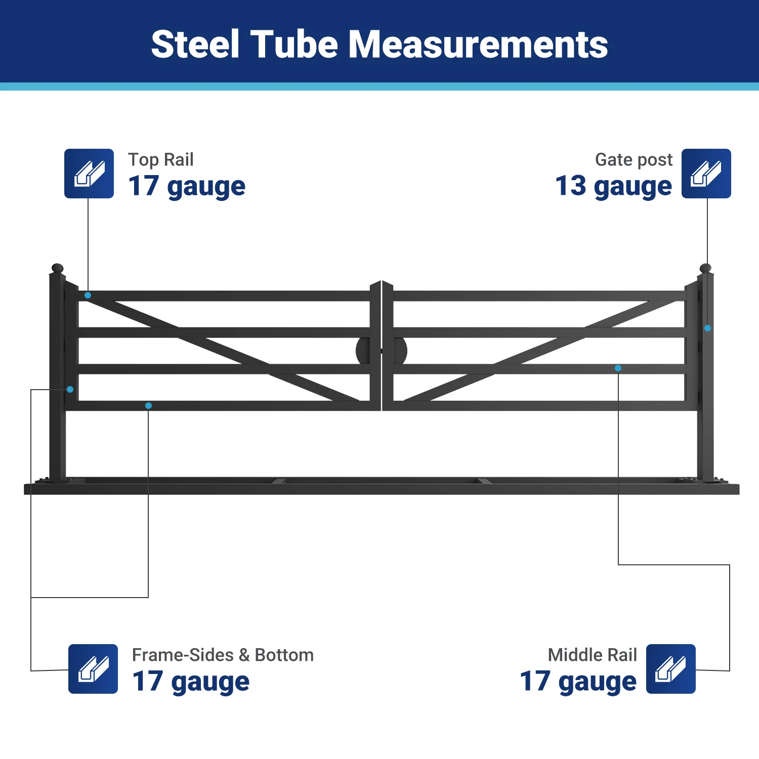 20 ft Farm Driveway Gate with Diagonal Tubes, Dual Swing - Image 6