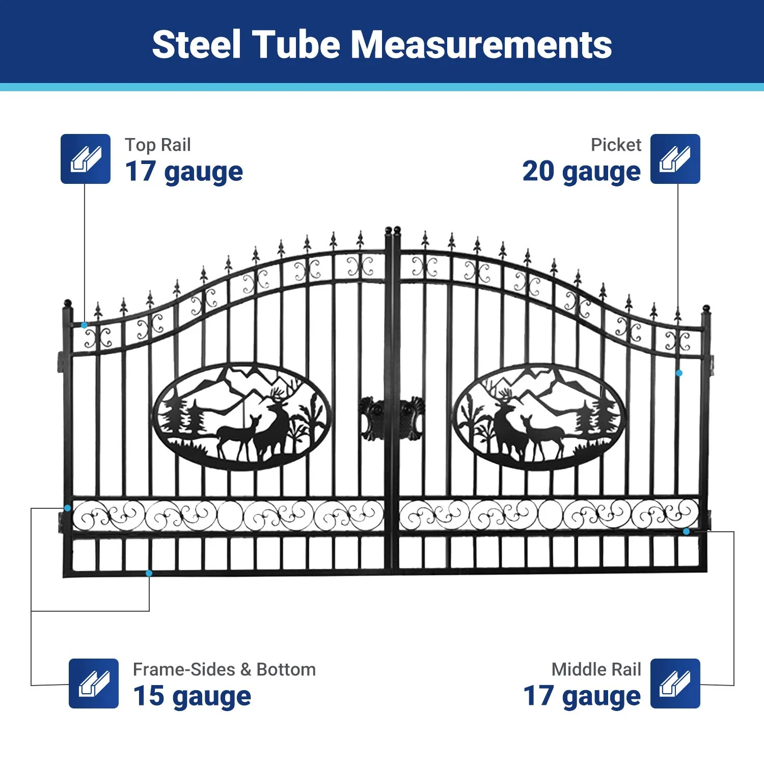 14x8 ft Steel Dual Swing Driveway Gate - Image 16