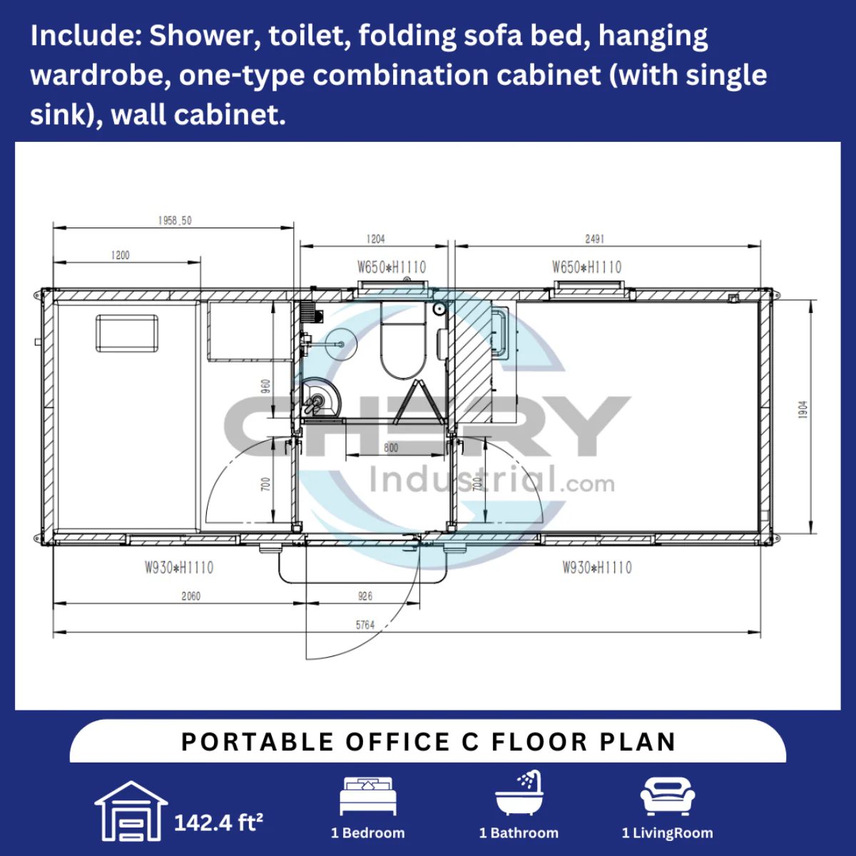 Modern Portable Office 7ft x 20ft with Bedroom - Image 11